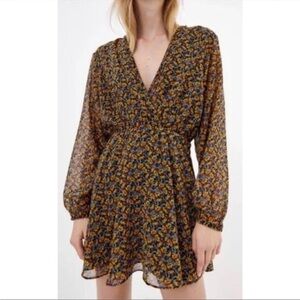 Zara Floral Mini Wrap Dress Size XS